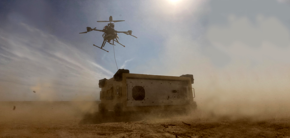 Tethered UAV in dusty field operation with cable-based ground unit